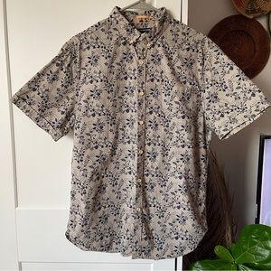 Denim & Flower Floral Print Short Sleeve Cotton Buttondown Shirt Slim Fit - L